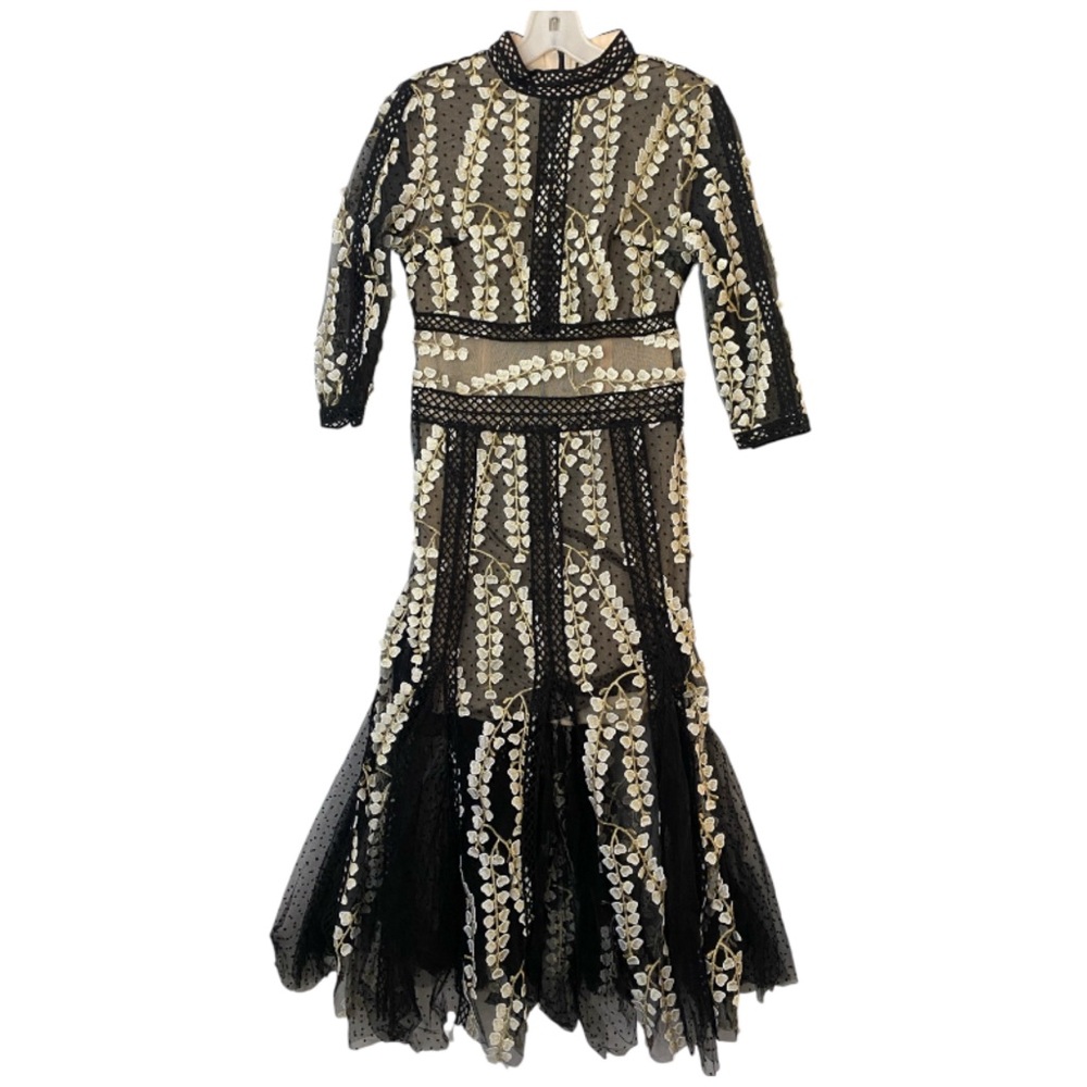 Glory Connection Embroidery Mesh Tulle Flower Midi Dress XS Fairy Whimsigoth